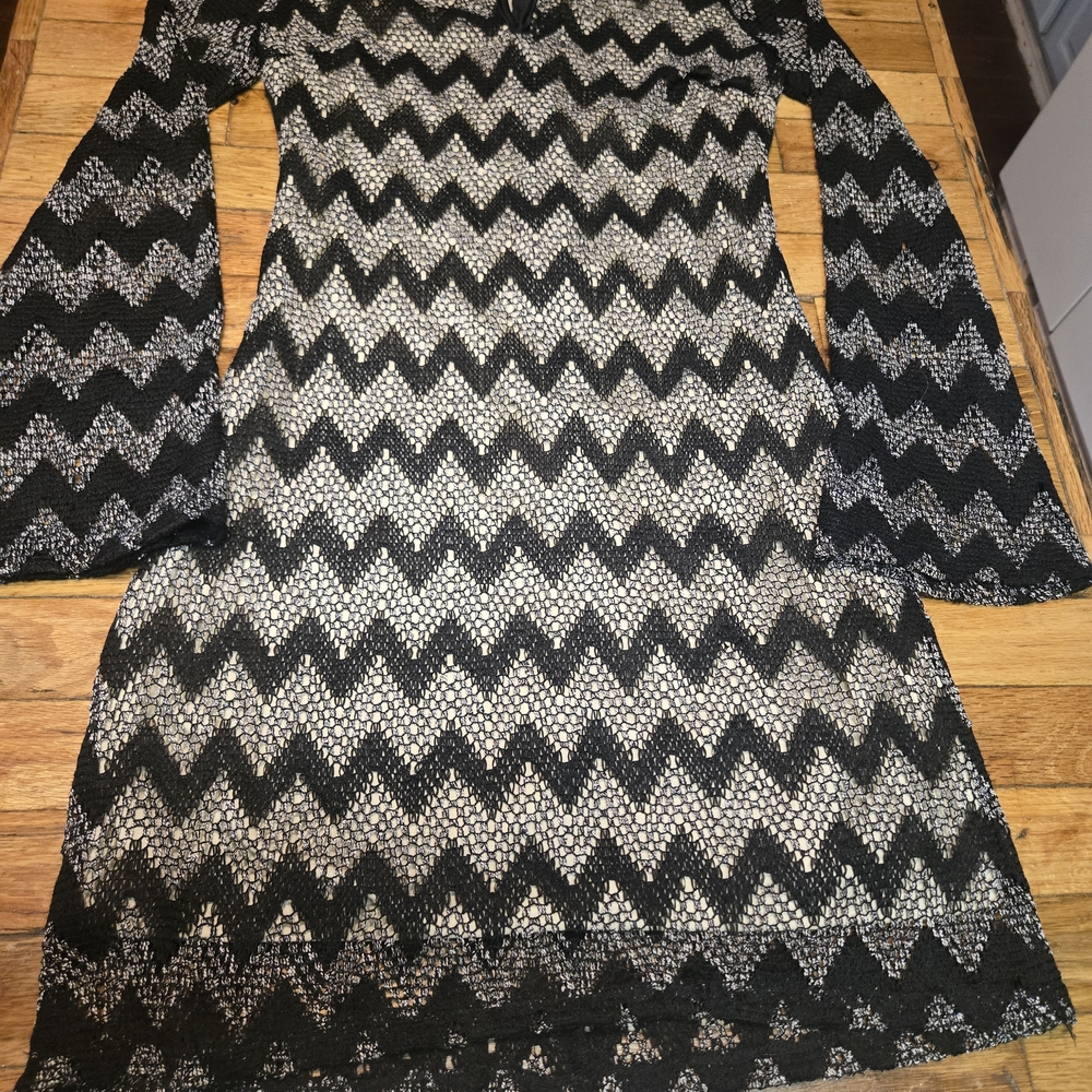 Teeze Me Black and Cream Lace Overlay Dress